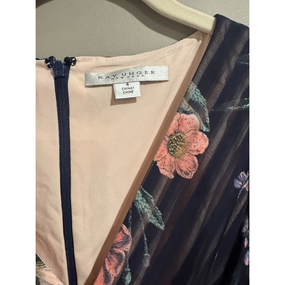 Kay Unger Ricarda Navy Floral Maxi Gown Chiffon Mother Of The‎ Bride Wedding 4 - Picture 6 of 6